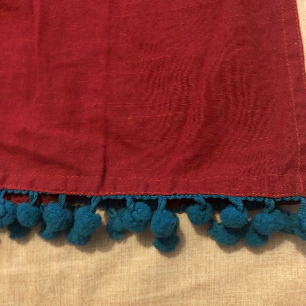 2 Piece Pakistani Maroon Kurta & Trouser Floral Embroidery & Pompom Borders - Picture 6 of 10
